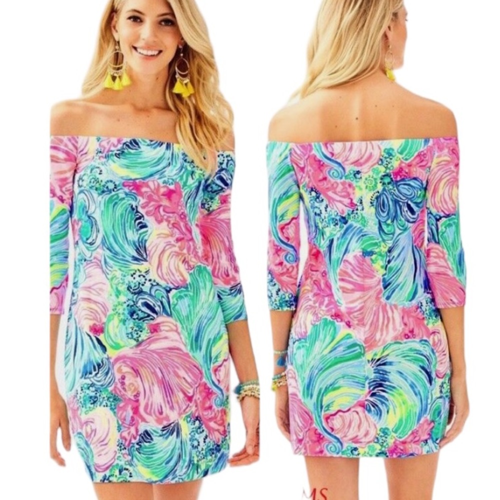 Lilly Pulitzer Laurana Off Shoulder Beach Please Pastel Knit Mini Dress - XS